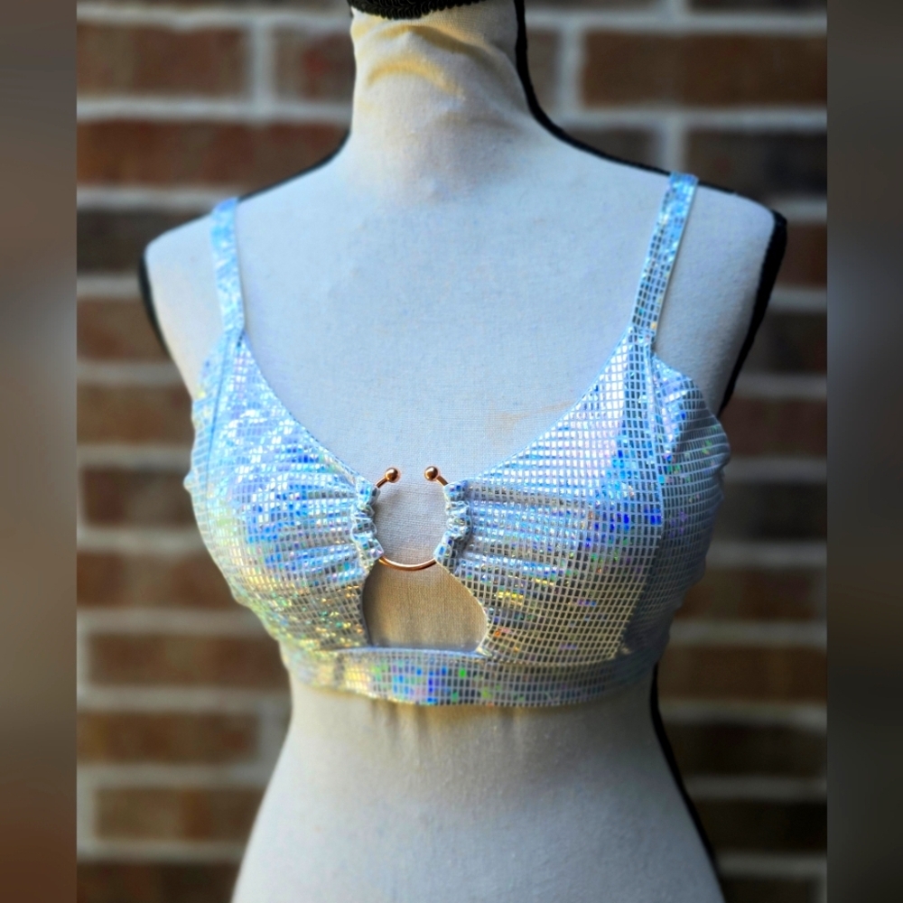 Silver Reflective Bikini Top  Swimwear